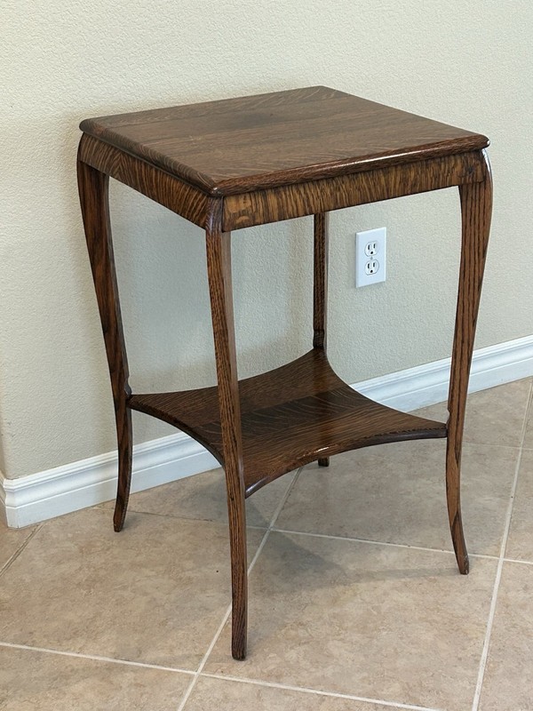 Antique Victorian Style Tiger Oak Square 2 Tier Side Table gallery