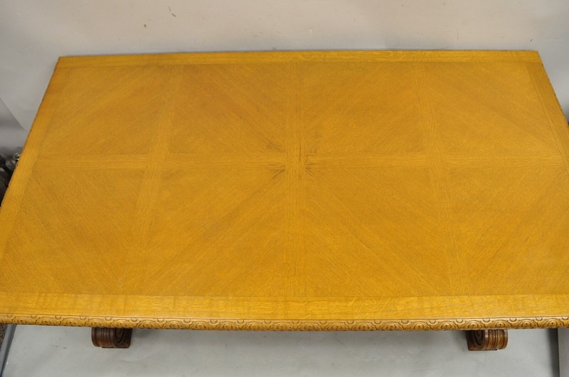 Antique Spanish Baroque Jacobean Oak Wood Refectory Extension Dining Table gallery
