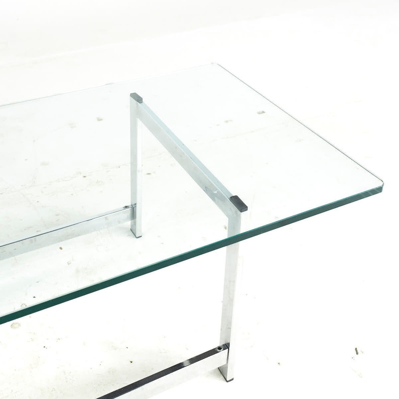 Milo Baughman Style Mid Century Chrome and Glass Coffee Table gallery