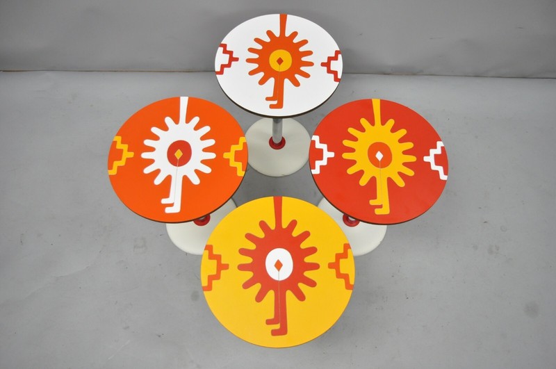 Mid Century Orange Yellow White Round Side Tables by R. Johnson - Set of 4 gallery