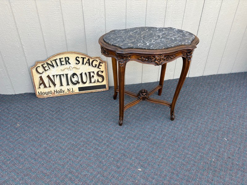 67694 Elegant French Louis XV Style Marble Top Side Table with Carved Wood