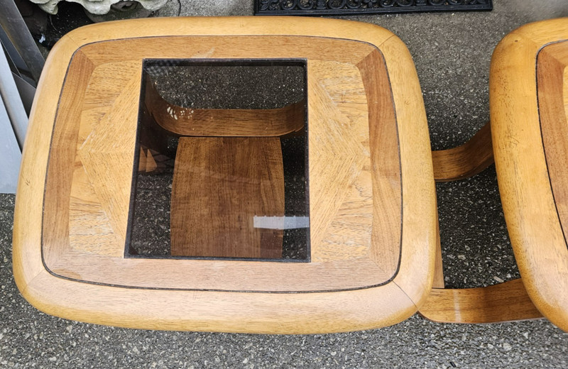 BENTWOOD TABLES MID-CENTURY GLASS TOP SIDE TABLES MAPLE gallery