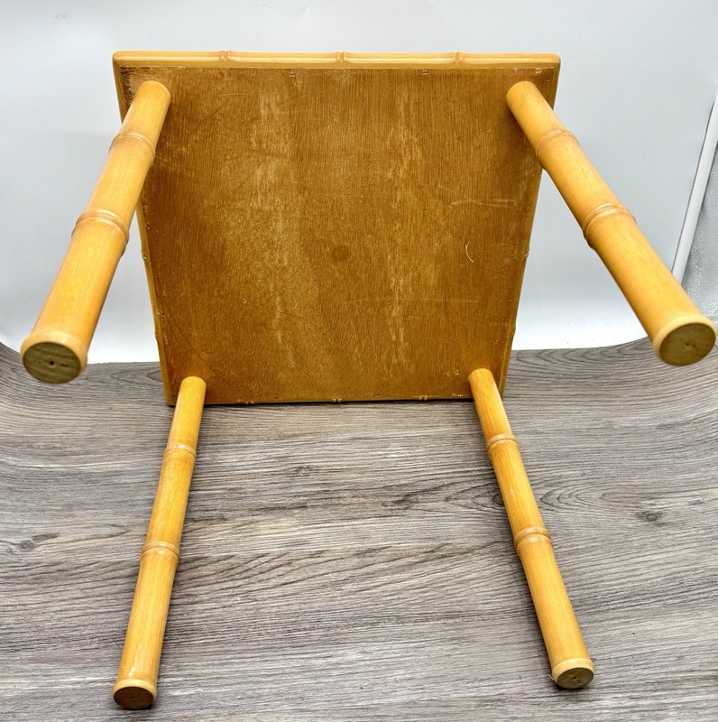 VTG Mid Century Bamboo Side Table Woven Rattan Top Boho MCM Accent Plant Stand gallery