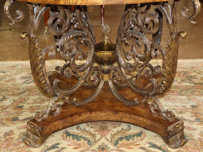 Maitland Smith French Empire Style Burl Wood Tesselated Marble Top Center Table gallery