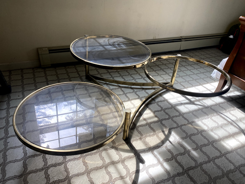 Damaged Vintage Brass MCM “Tri Level” Swivel Coffee Table