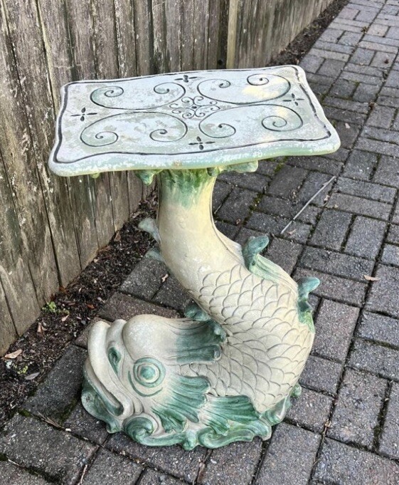 Majolica Dolphin Garden Seat Side Table Plant Stand Circa Mid Century Italy -Koi