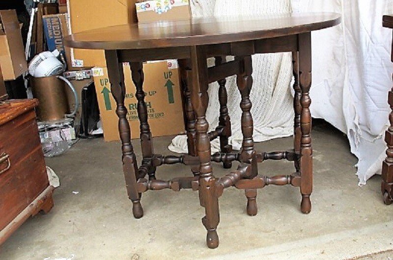 Beautiful Antique Dark Mahogany Round 48" Drop Leaf Gate Leg Table w One Drawer gallery