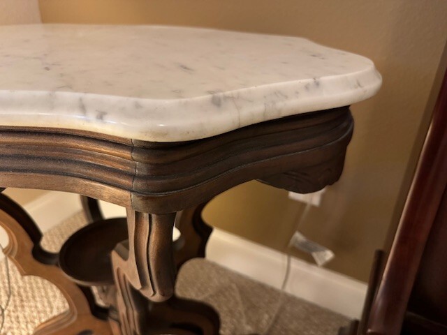 Antique Victorian Marble Top Turtle Top Stand – Excessively Carved PICK UP ONLY gallery