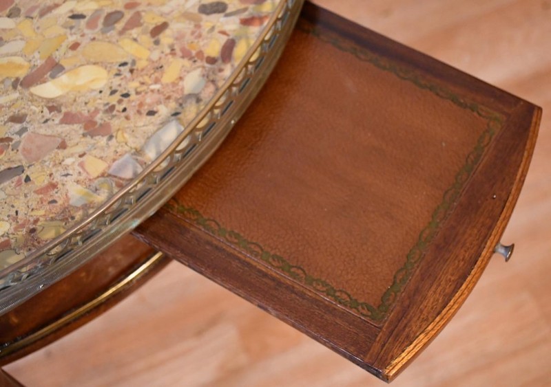 1910s Antique French Louis XVI Mahogany & Marble top Round Center / side Table gallery