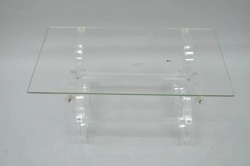 Mid Century Modern Scrolling Ribbon Lucite Glass Hollywood Regency Coffee Table gallery