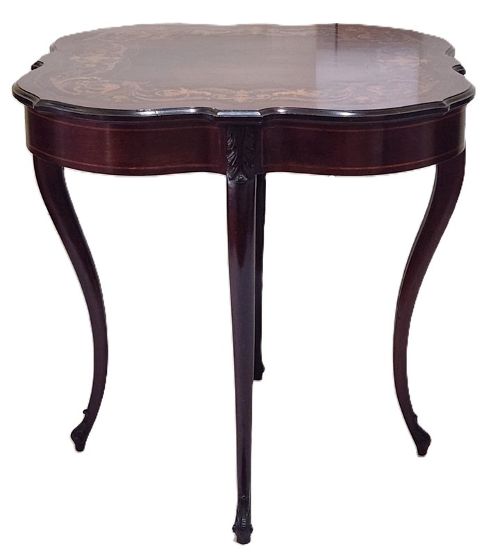 Center Parlor TABLE, Satin Inlaid, Burl, Mahogany, Louis XV, RJ Horner, 30"sq gallery