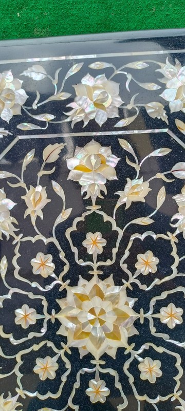 Luxury Marble Round Coffee Table Top Mother Of Pearl Inlay Stone With Floral Art gallery