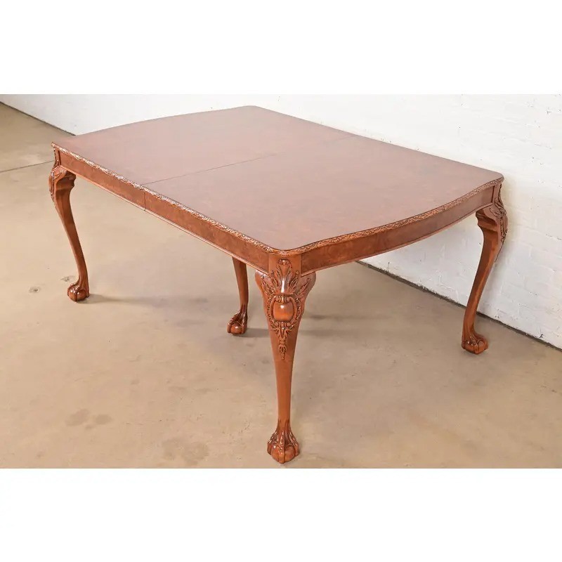 Romweber Chippendale Burl Wood Extension Dining Table, Newly Refinished gallery