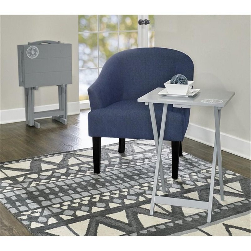 Riverbay Furniture Transitional Wood 5 Piece Compass Tray Table Set in Gray gallery