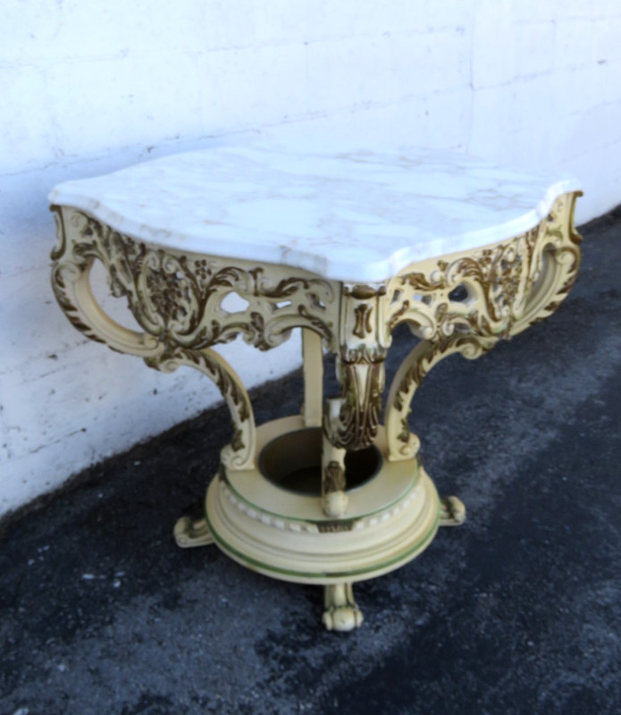 French Heavy Carved Marble Top Large Side Center Table with Planter 6293