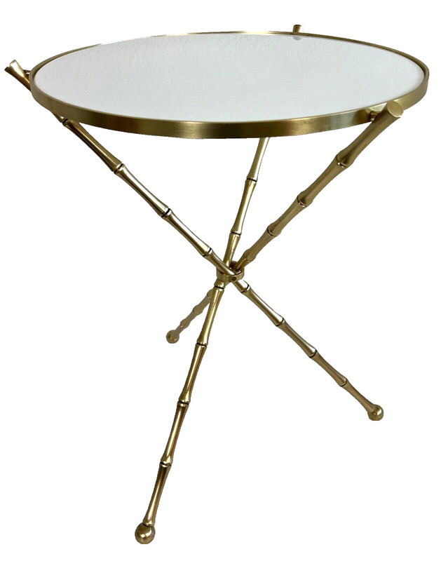 Vintage Brass Faux Bamboo Tripod Side Table after Bagues