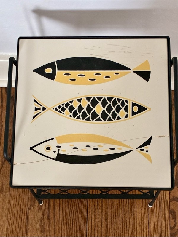 Mid Century Modern Wrought Iron Tile Top Atomic Fish Germany End Accent Table gallery