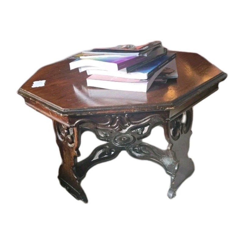Carved Victorian Octagon Walnut Centerpiece Table 33″Wx20″H