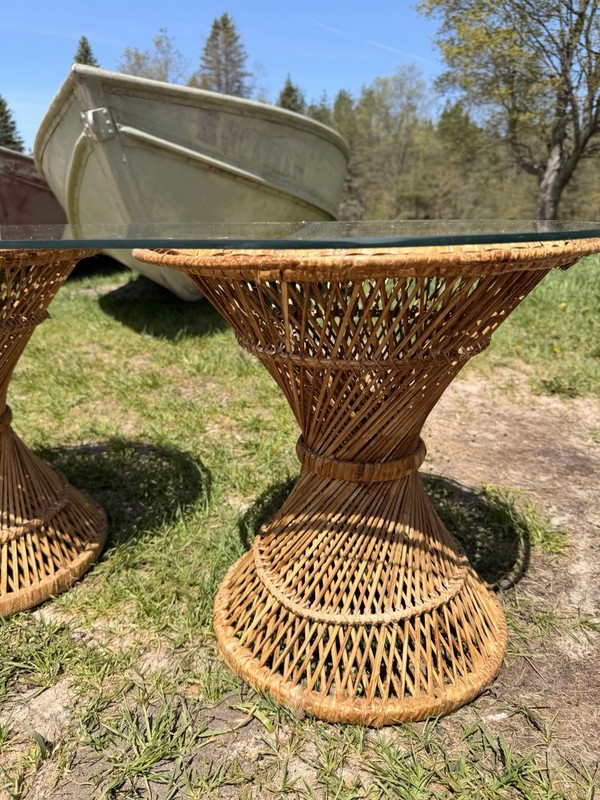 Vintage Wicker/Rattan Glass Top Coffee Table – Boho Coastal Peacock Style gallery