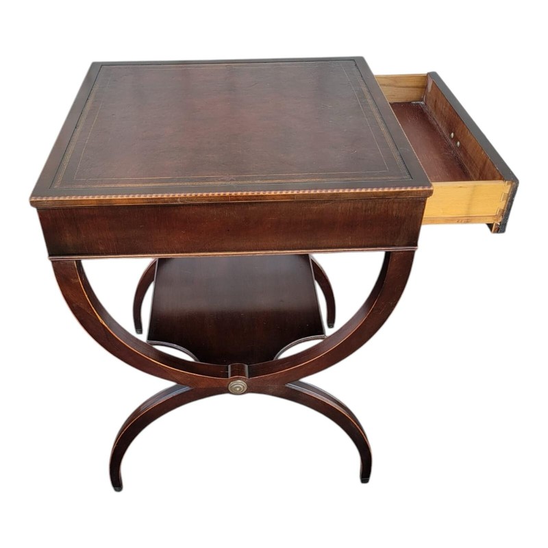 Antique Regency Mahogany Table Inlaid Leather Top 1 Drawer Stenciled Detail gallery