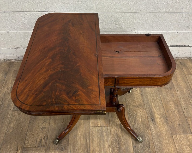 Antique English Regency Pedestal Flip and Swivel Top Game Table Card Table gallery