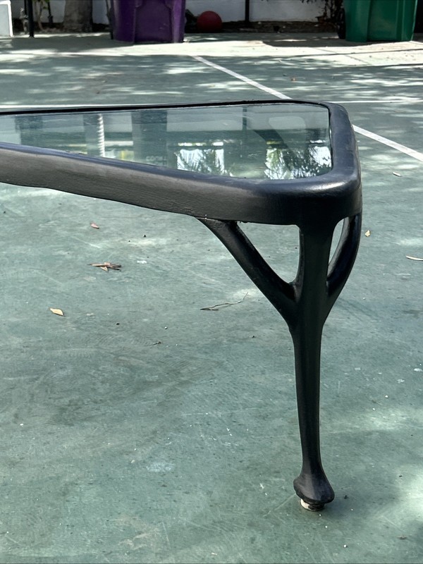 Mid-Century Modern Wrought Iron Patio Table Solid Metal Triangular Vintage gallery