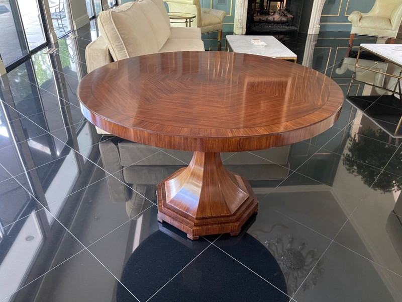 Vintage Walnut Round Pedestal Center Hall Table