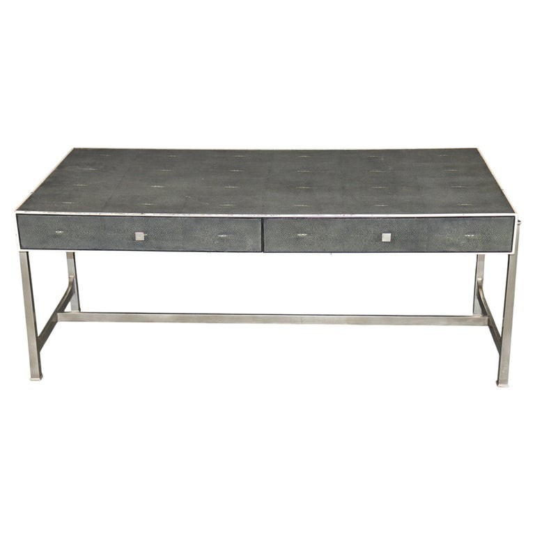 Maitland Smith Art Deco Style Metal Faux Shagreen Coffee Table