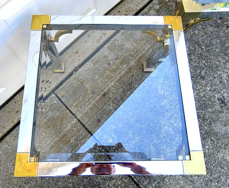 FANTASTIC 70'S MID CENTURY MODERN CHROME/ BRASS END TABLES BY MASTERCRAFT/ BAKER gallery