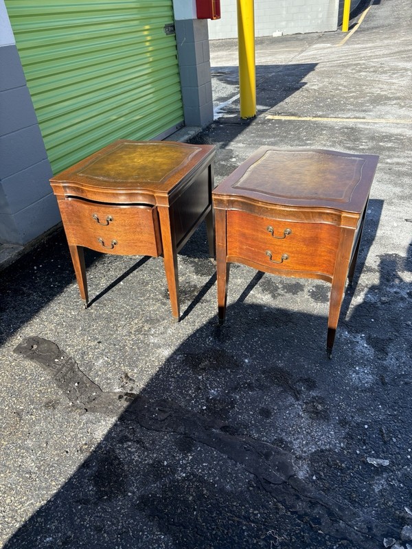 2 Antique Side Tables with Drawers On Wheels Vintage