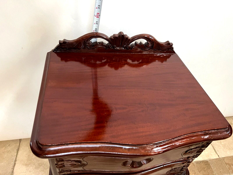 Vintage Table Nightstand Two Dovetail Drawers French country Carved Mahogany gallery