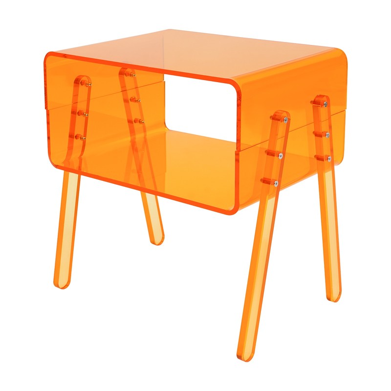 Acrylic Side Table, Orange 2-Tier End Table with Open Storage for Small Spaces gallery