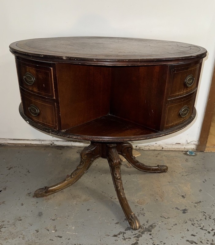 Regency Style Mahogany Rotating Drum Tooled Leather Rent Table – EIGHT DRAWERS gallery