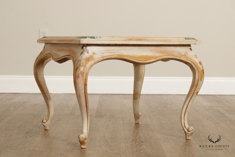 French Style Pair Paint Decorated Glass Top End Tables gallery