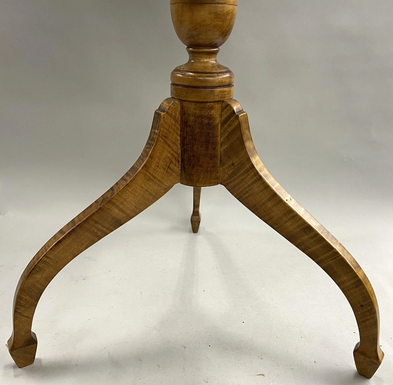 Custom Tiger Maple Oval Candle Stand with Tripod Legs and Spade Feet gallery
