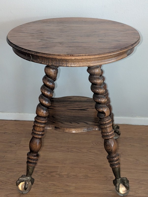 Antique Mission Oak Parlor Table w Large Glass Ball & Claw Feet Barley Twist