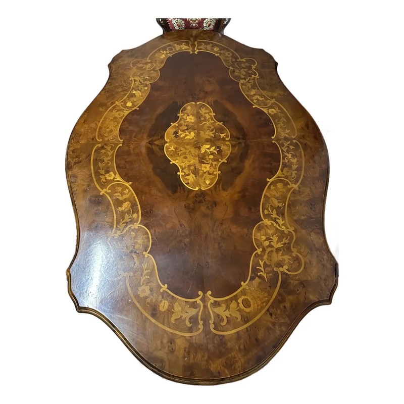 ANTIQUE Rococo Revival Oval Pedestal Dining Table With Floral Marquetry Inlay