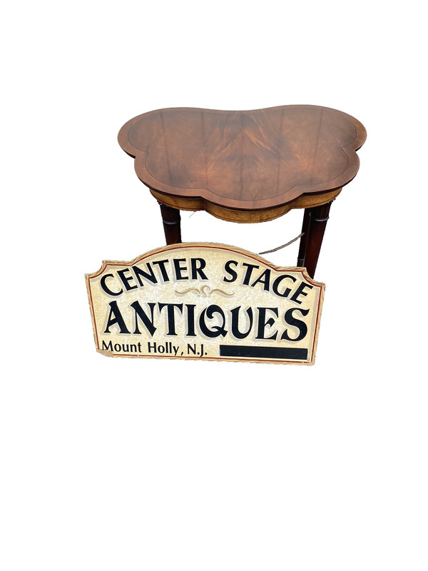 65640 Quality Burled Mahogany Custom Made Clover Shaped Lamp Table Stand