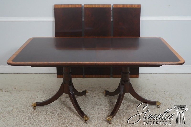 L72617: STICKLEY Regency Style Mahogany Double Pedestal Inlaid Dining Table gallery