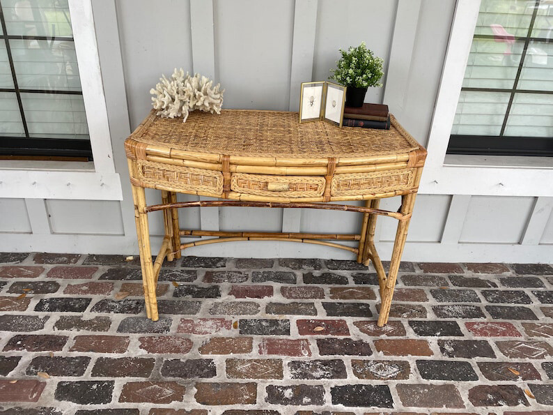 Vintage Wicker Vanity/ Desk Coastal Style