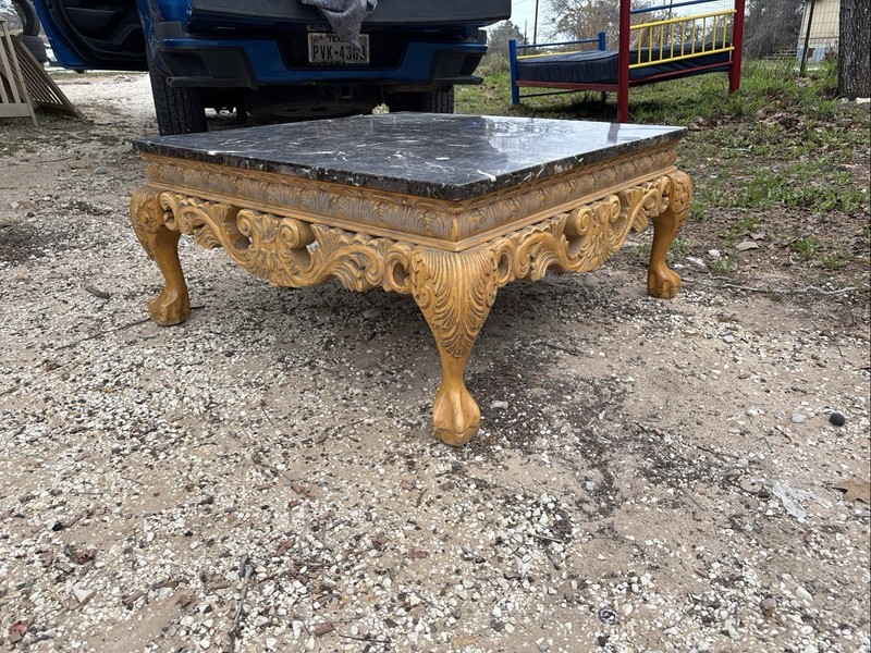 Baroque Style Marble Top Coffee Table with Ornate Carved Wood gallery