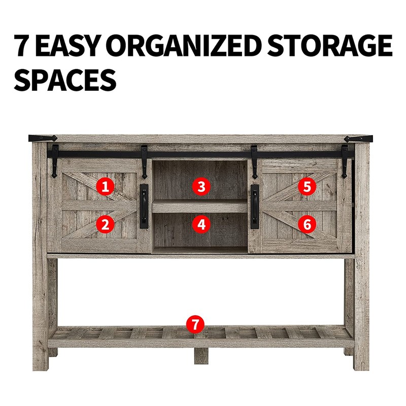 OKD Farmhouse Console Entryway Table with Sliding Barn Doors, Light Rustic Oak gallery