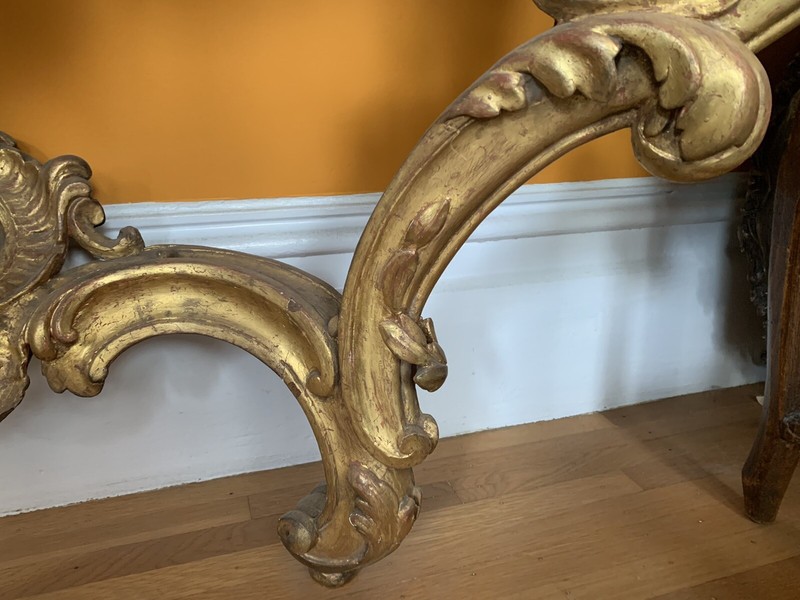 Fine French Mid 18TH. Cent. Gilt-wood Console/Table Rouge Imperial Marble Top gallery