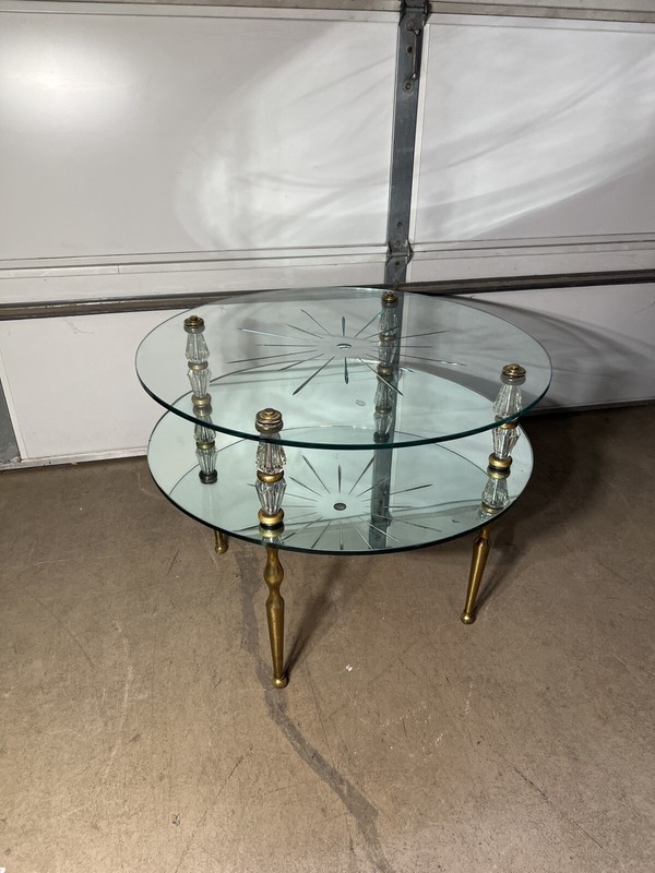 1960s Hollywood Regency Goran Belgium Verre églomisé Glass Table Two Tier