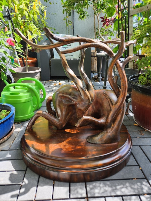 BRONZED GAZELLE TABLE ON WOOD BASE gallery