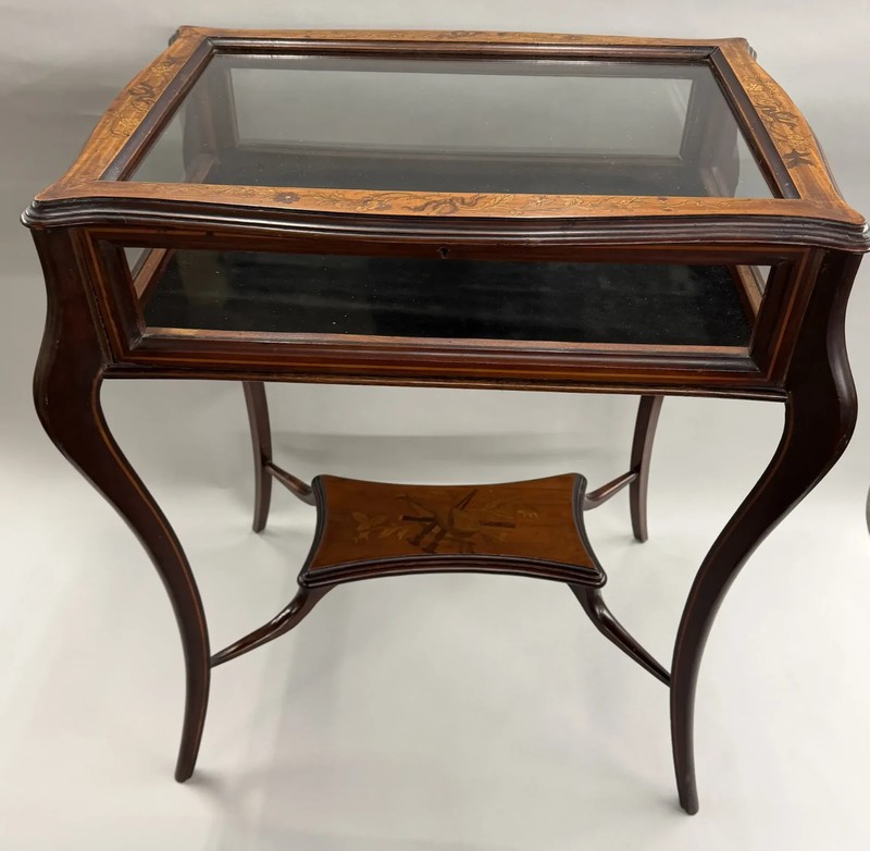 Rectangular Walnut Vitrine with Foliate and Musical Marquetry Inlay gallery