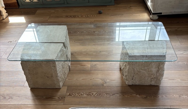 Willy Rizzo Travertine & Glass Table “Observation” Vintage 1970s’ Rare