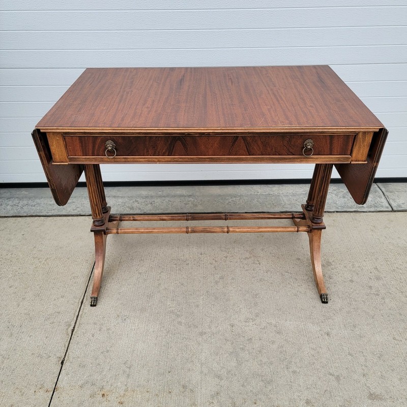 NICE - Antique Duncan Phyfe sofa table drop leaves w/Lion Pull Drawer/Claw Feet