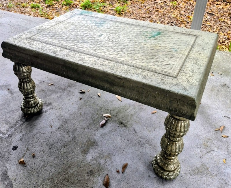 Vintage Metal Clad Coffee Table Embossed with Silver over Brass (India Pooja)