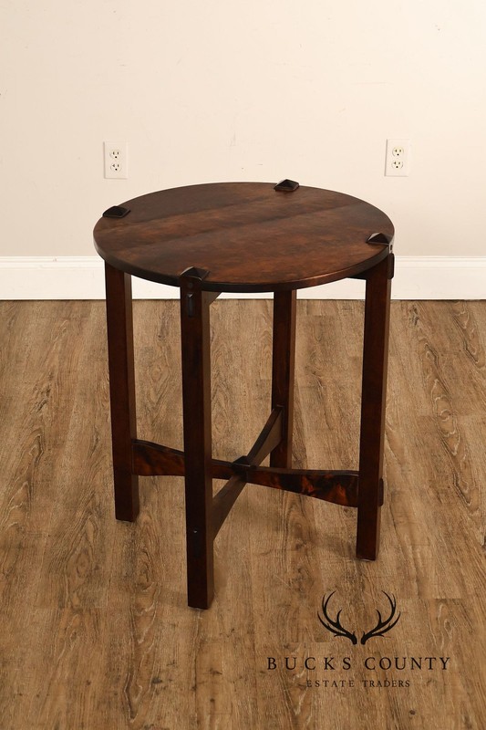 Studio Arts And Crafts Style Round Accent Table With Burl Wood Top gallery